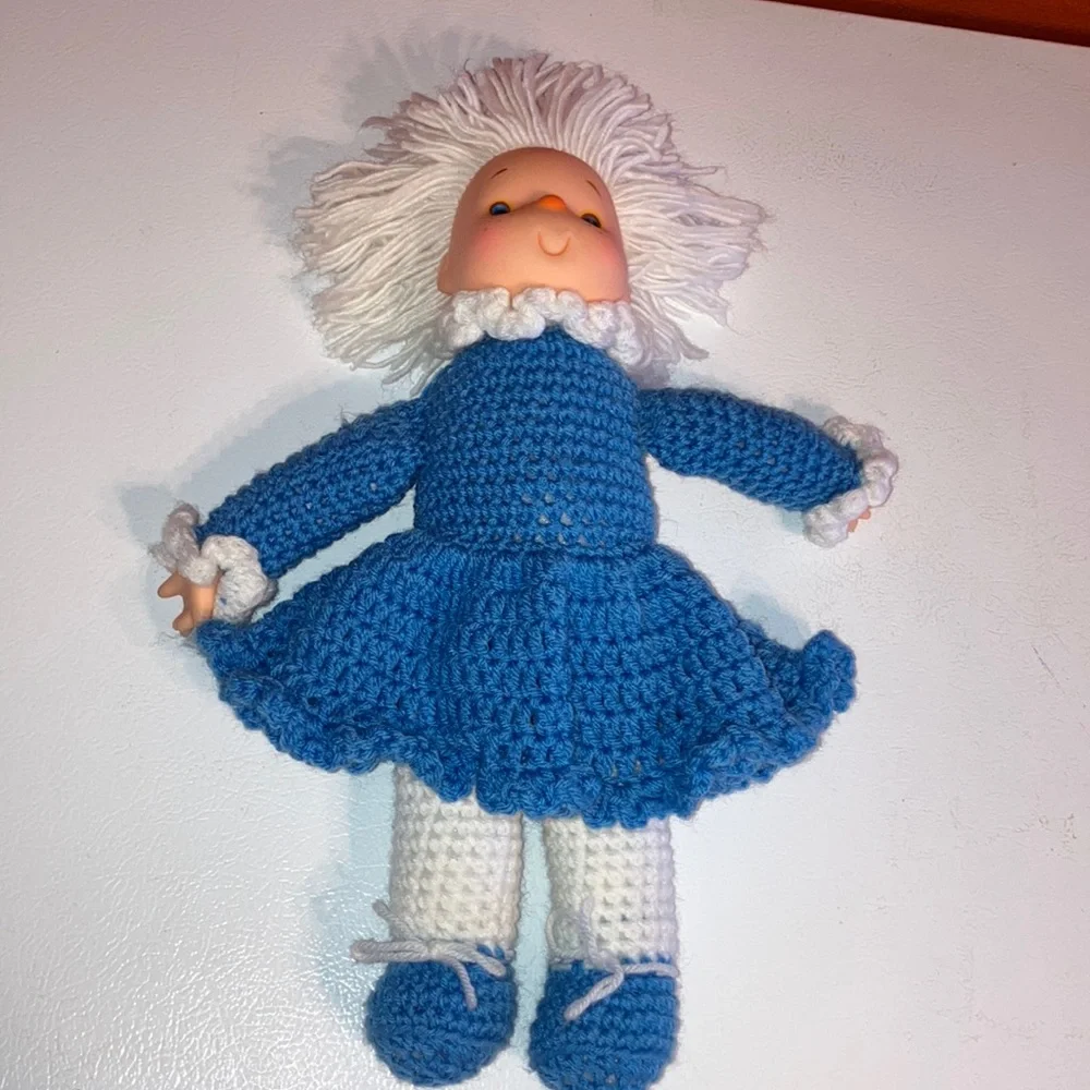 Hand Crochet Doll - blue‎ and white